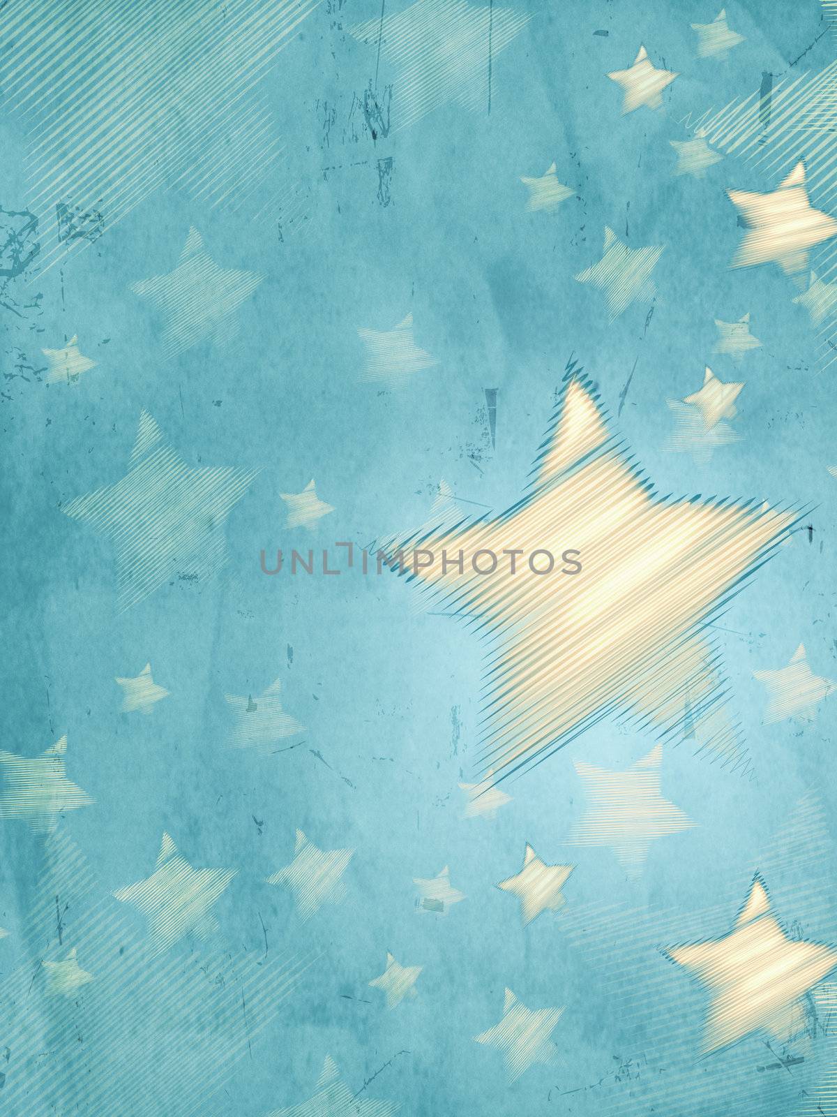 abstract blue background with illustrated striped stars, retro christmas card, vertical