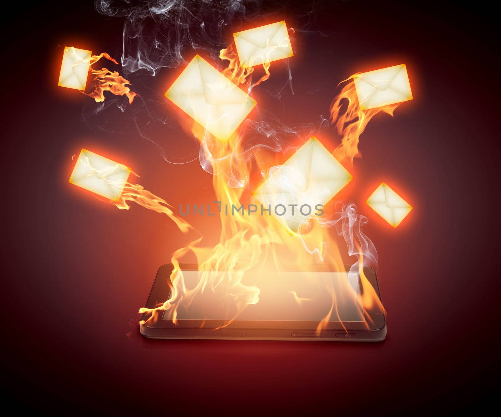 Modern communication technology illustration with messages and devices