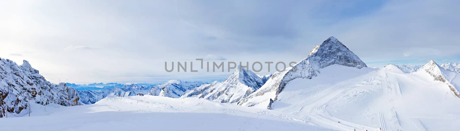 Winter landscape - Panorama of the ski resort Zillertal Hintertuxer Glacier, Tirol, Austria