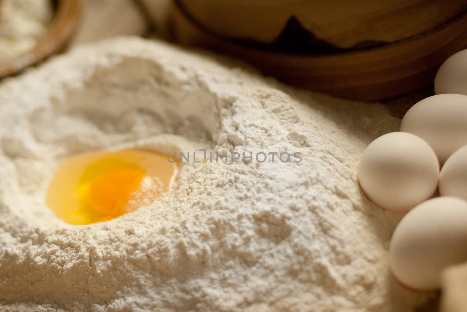 Tilt and shift focus over bakery ingredients