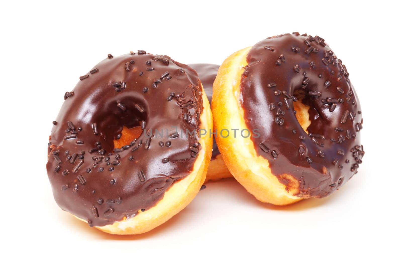 Chocolate Donuts Stacked on white background