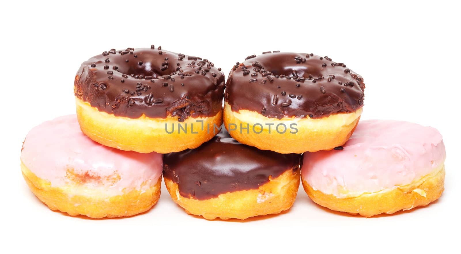 Chocolate Donuts Stacked on white background