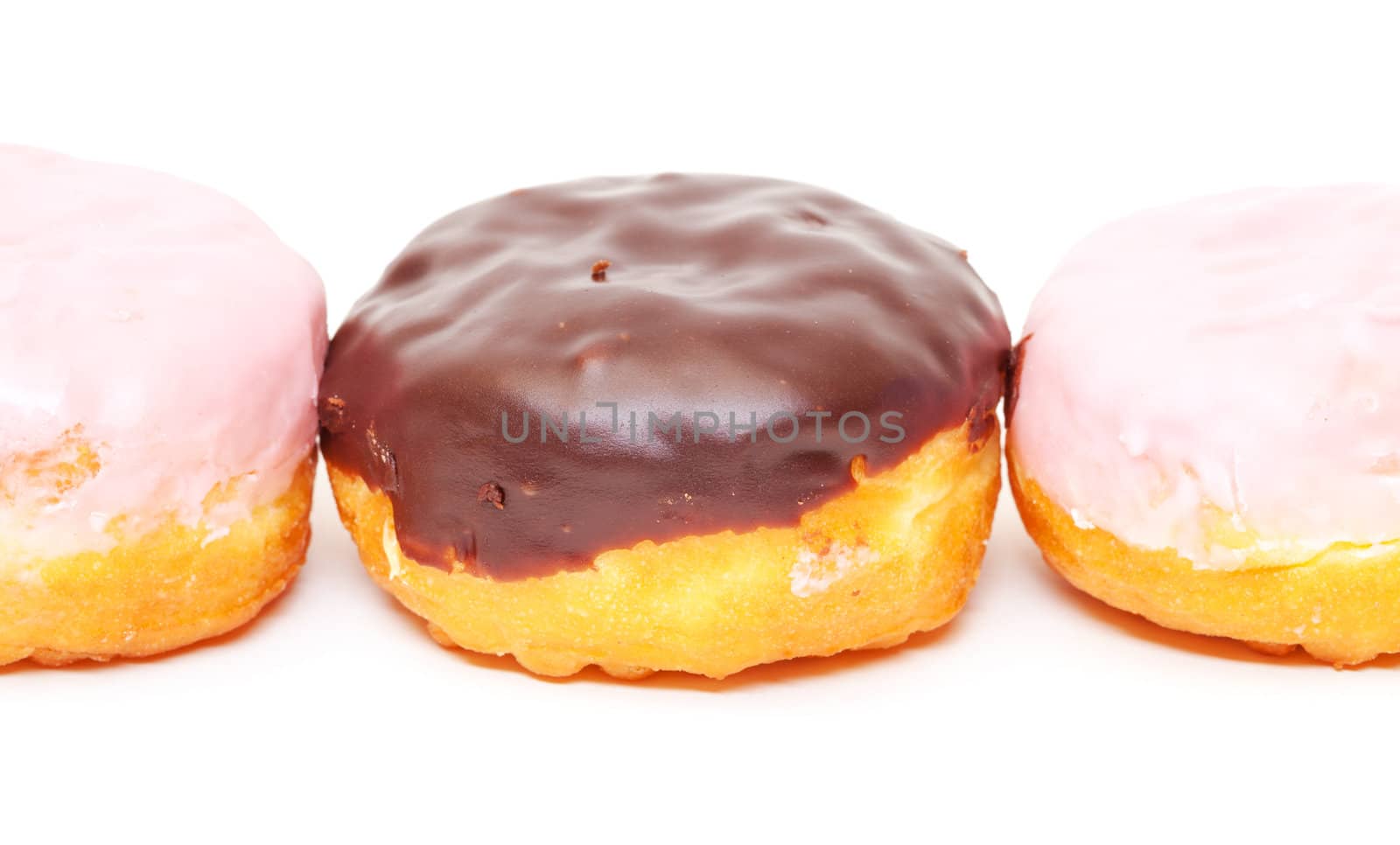 Chocolate and Pink icing Donuts on white background