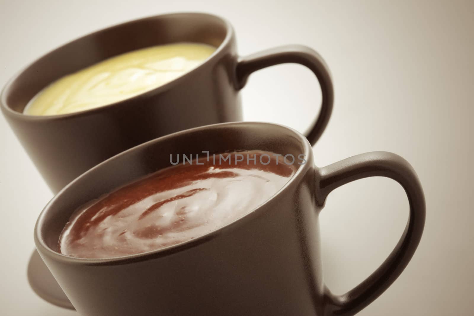 Close up of two cups of chocolate