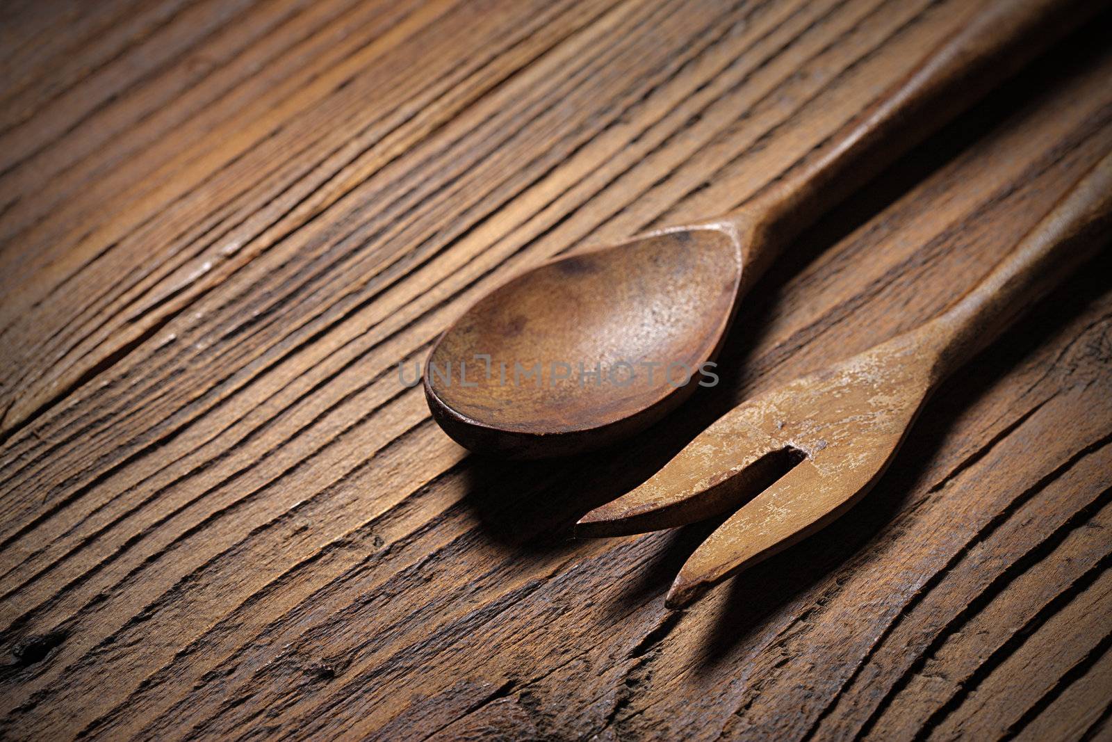 wooden kitchen accessories on old wood background