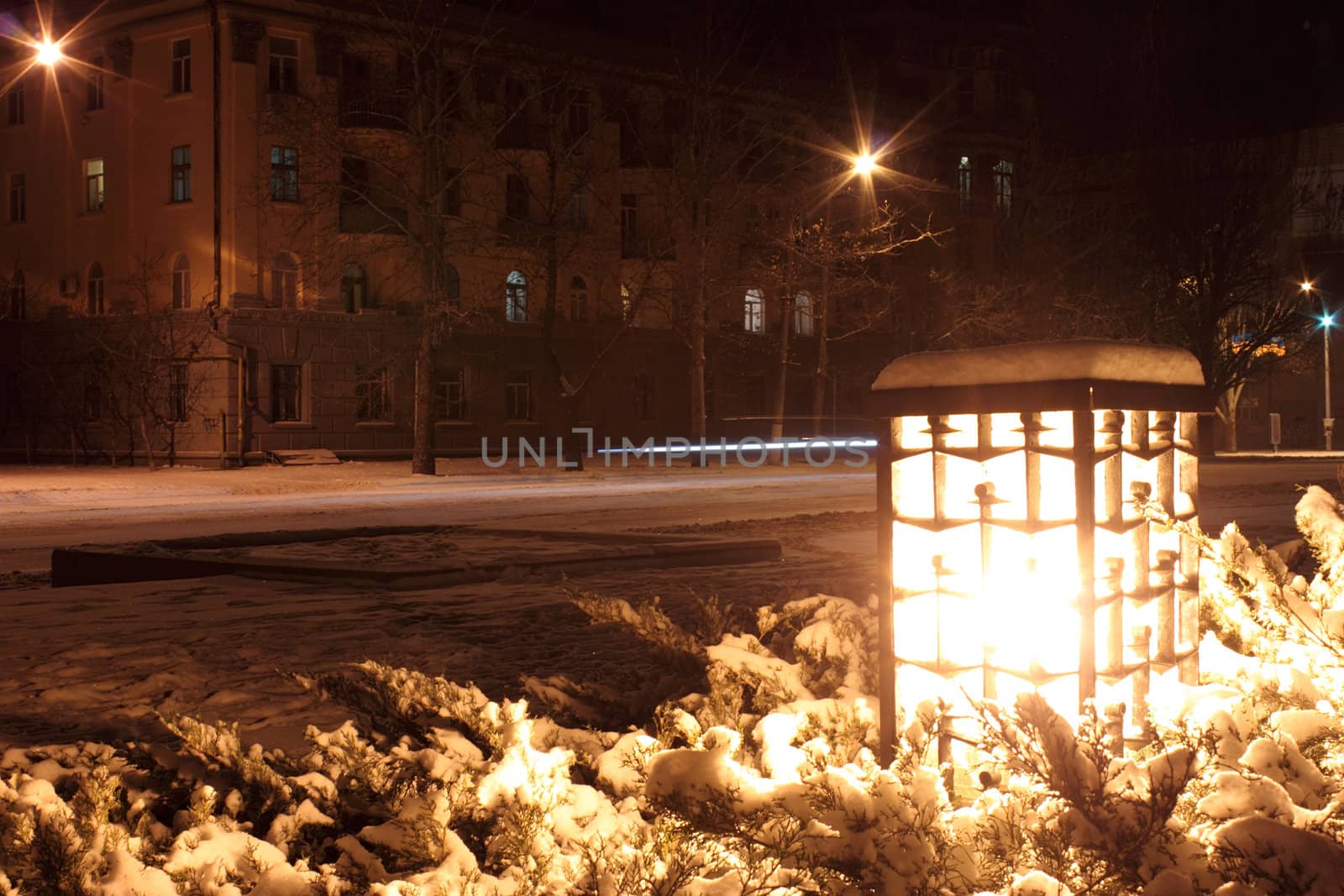 lantern at winter night in Nikolaev