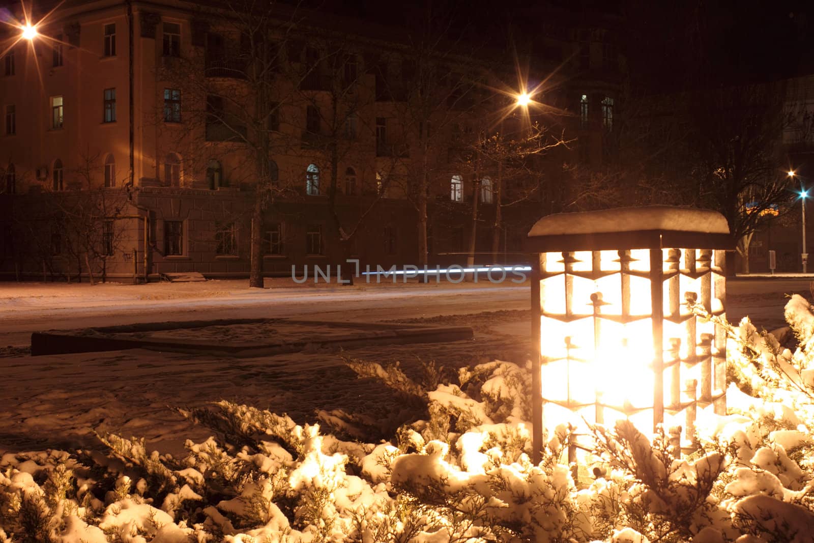 lantern at winter night by romantiche