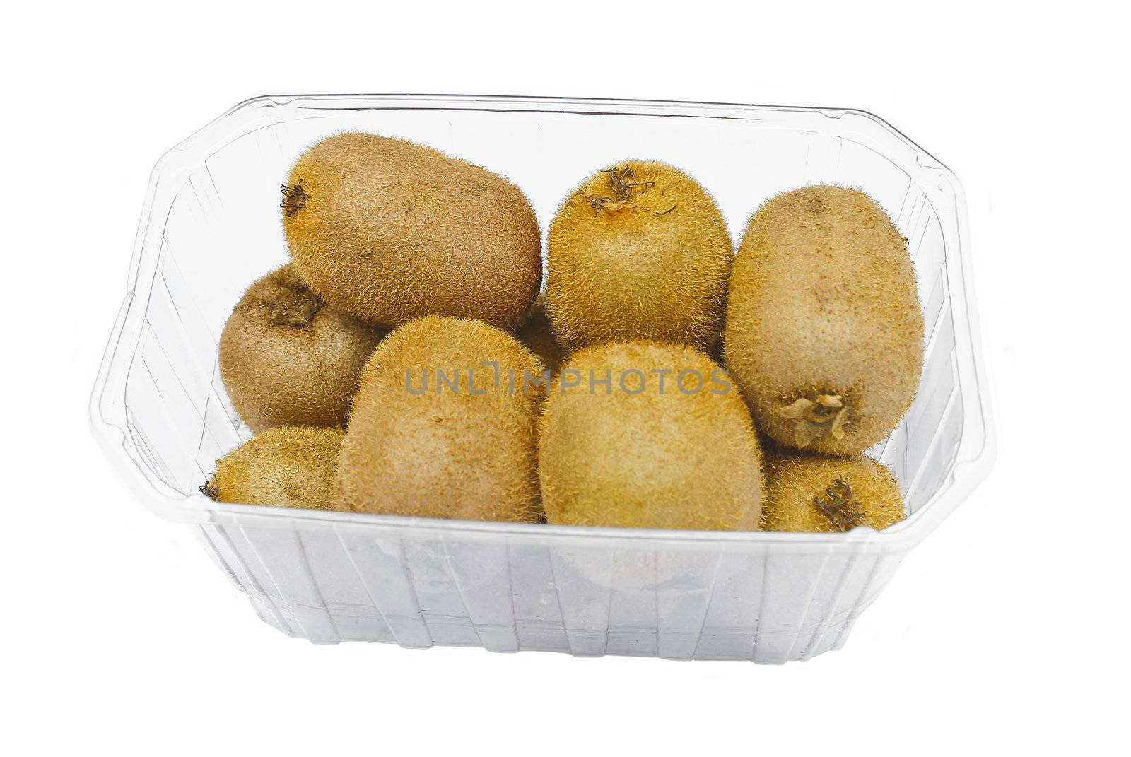 Plastic packaging kiwi on a white background  by NickNick