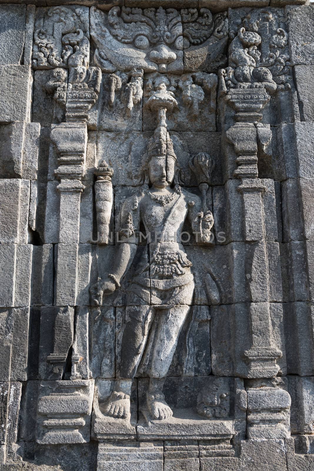 Images of Boddhisattva on wall of Perwara (guardian) temple in Candi Sewu complex (means 1000 temples). It has 253 building structures (8th Century) and it is the second largest Buddhist temple in Java, Indonesia.