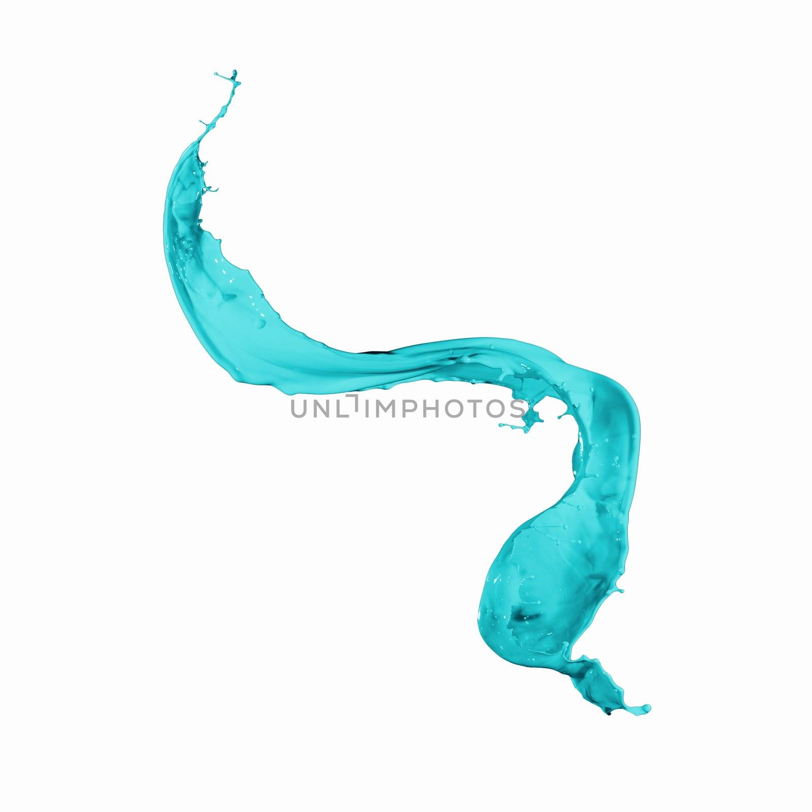 Bright blue colour paint splash on white background