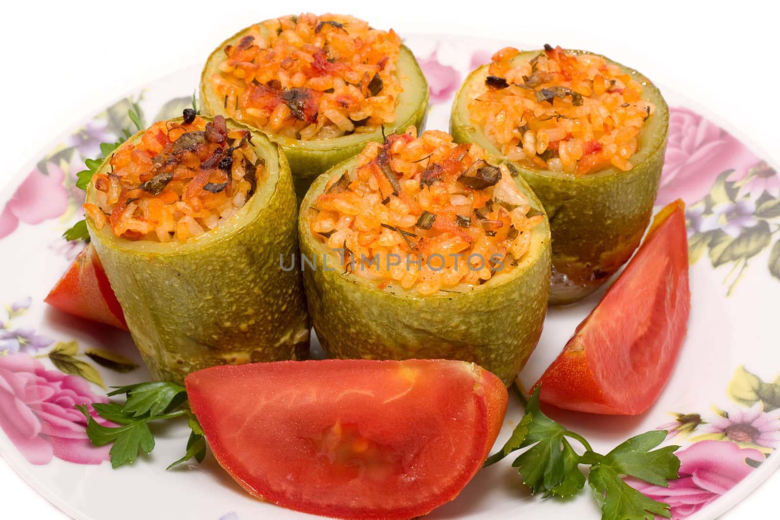 Zucchini stuffed with minced meat and rice