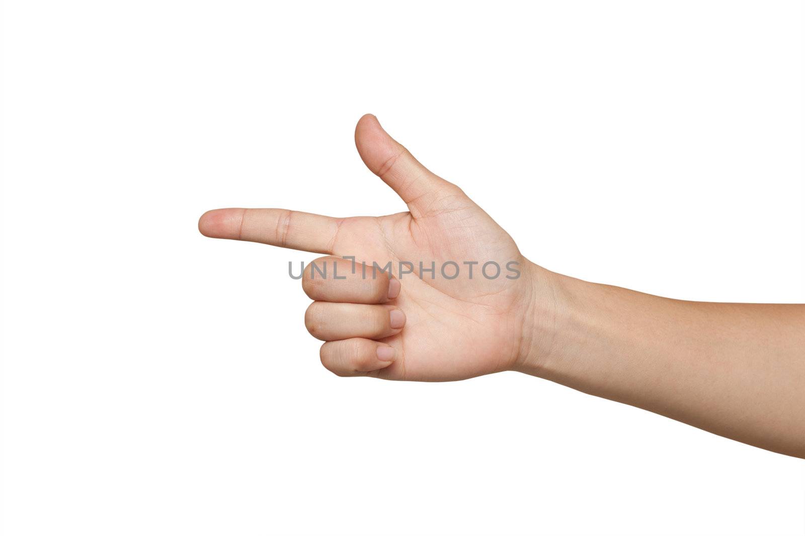 Hand with finger up isolated on white by foto76