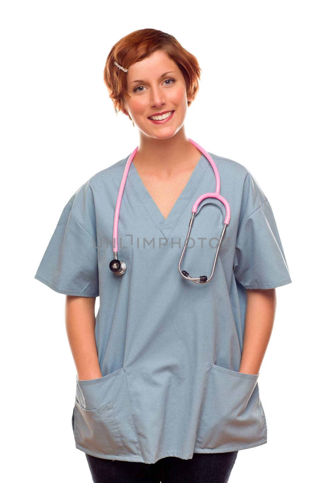 Smiling Female Doctor or Nurse on White by Feverpitched