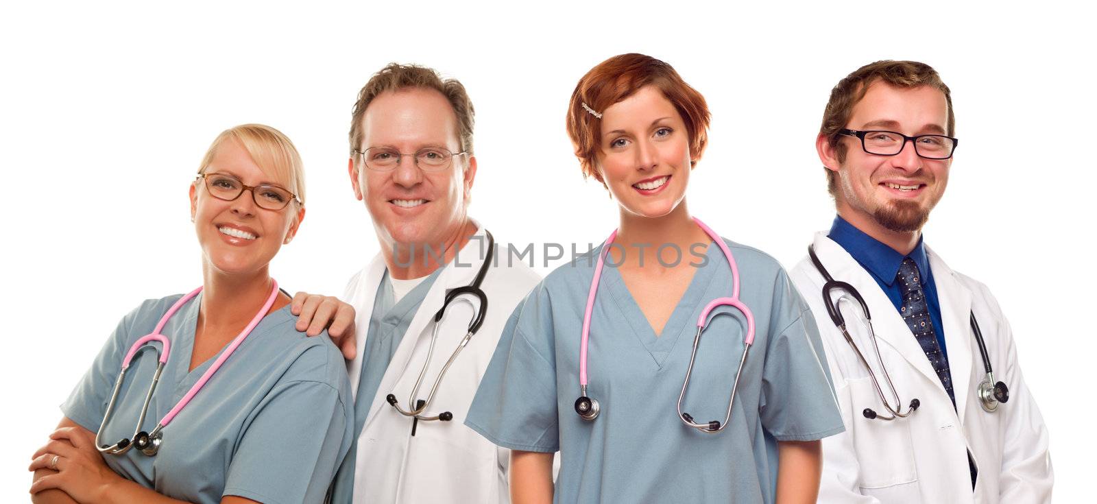 Group of Doctors or Nurses Isolated on a White Background.