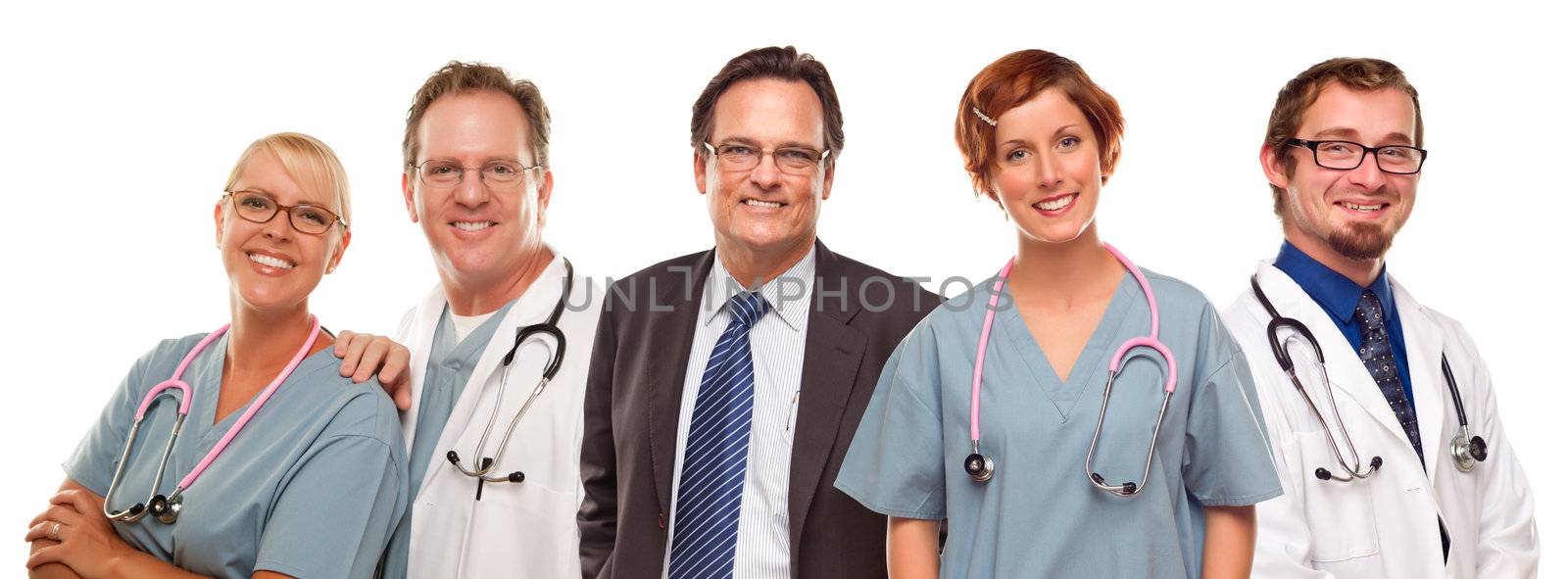 Group of Doctors or Nurses and Businessman on White by Feverpitched