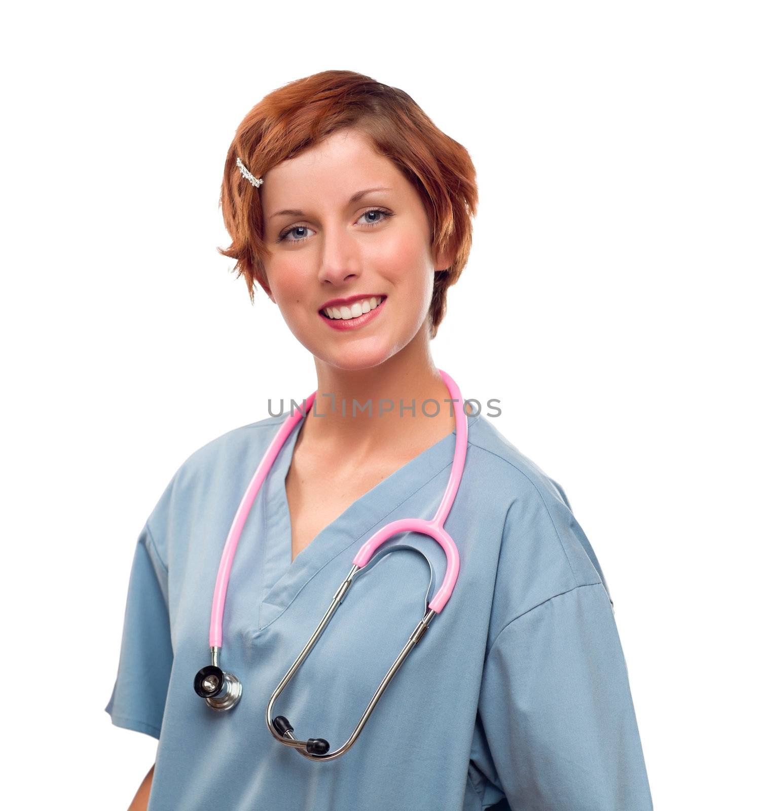 Smiling Female Doctor or Nurse on White by Feverpitched