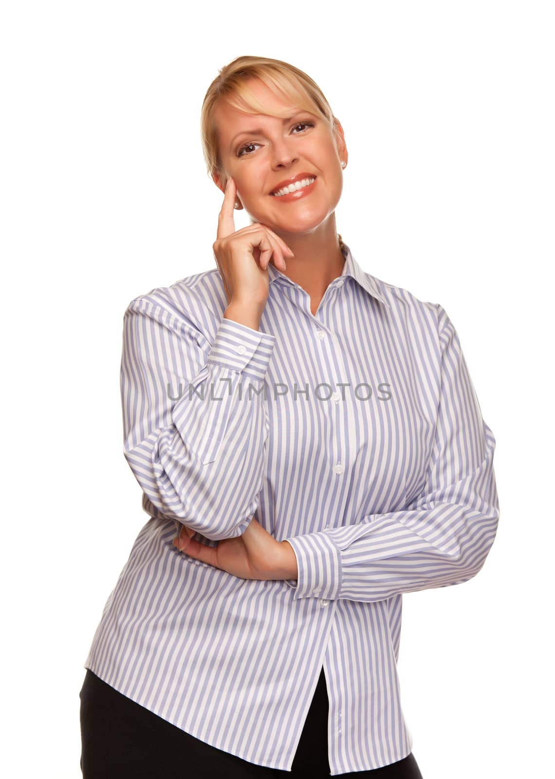 Attractive Smiling Blond Woman Isolated on a White Background.