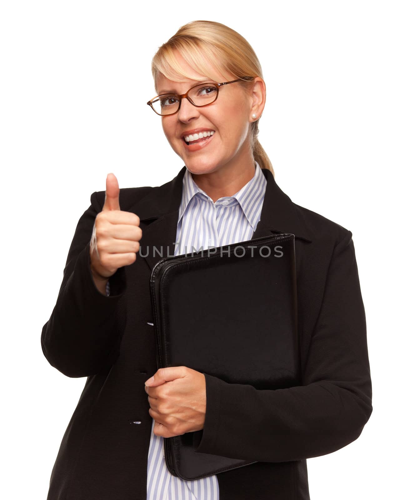 Attractive Blond Businesswoman with Thumbs Up Isolated on White by Feverpitched