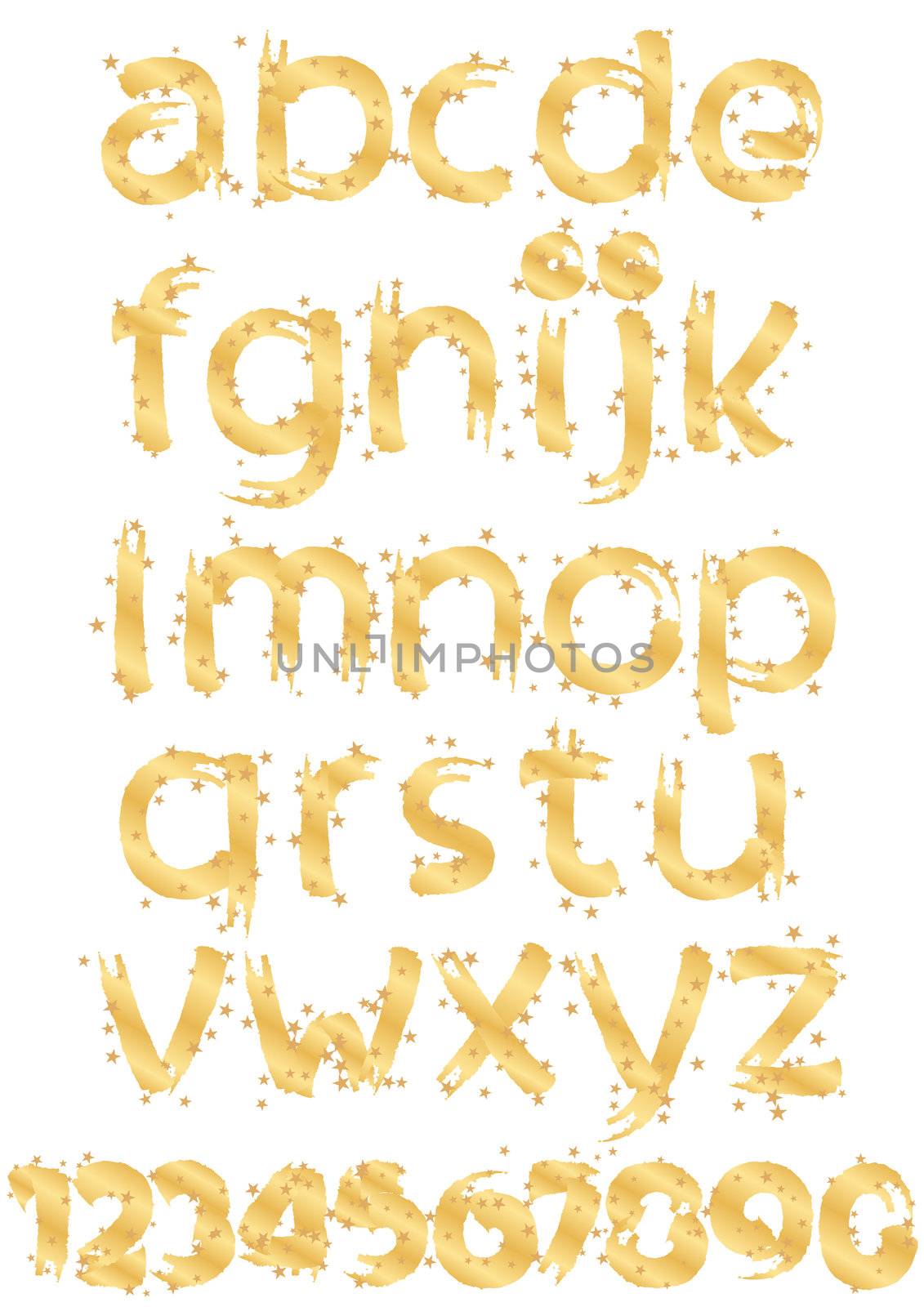 gold alphabet and numbers with gold stars