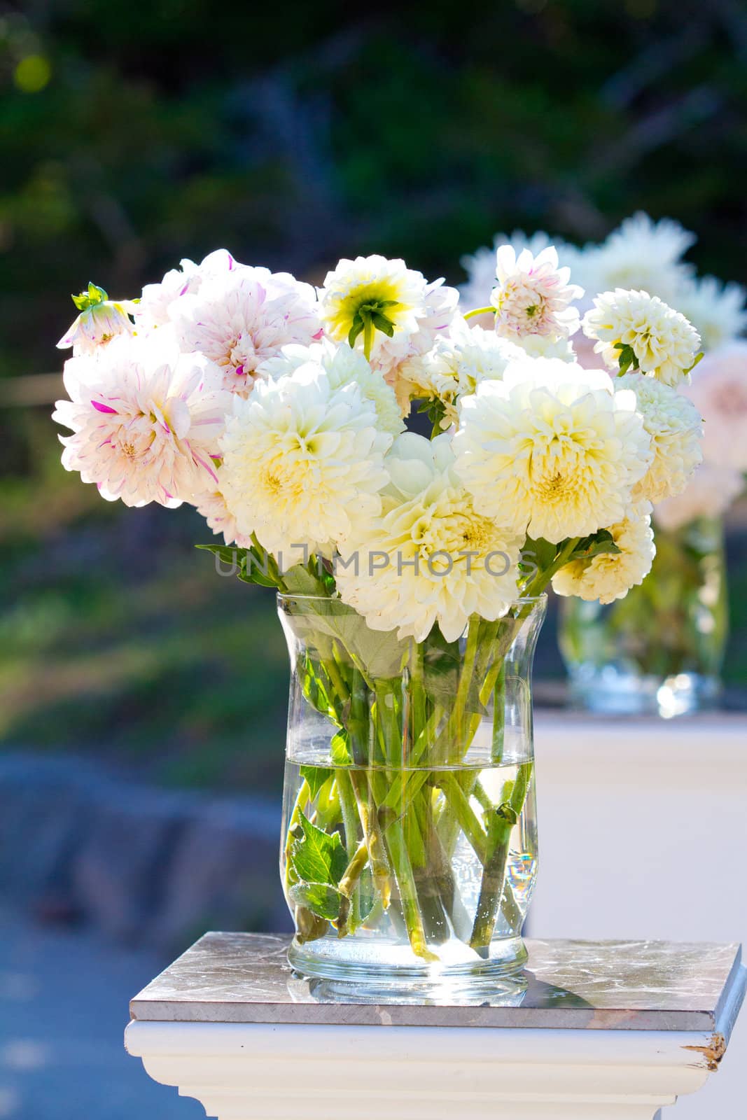 A bride's wedding bouquet looking beautiful at her wedding ceremony and reception.