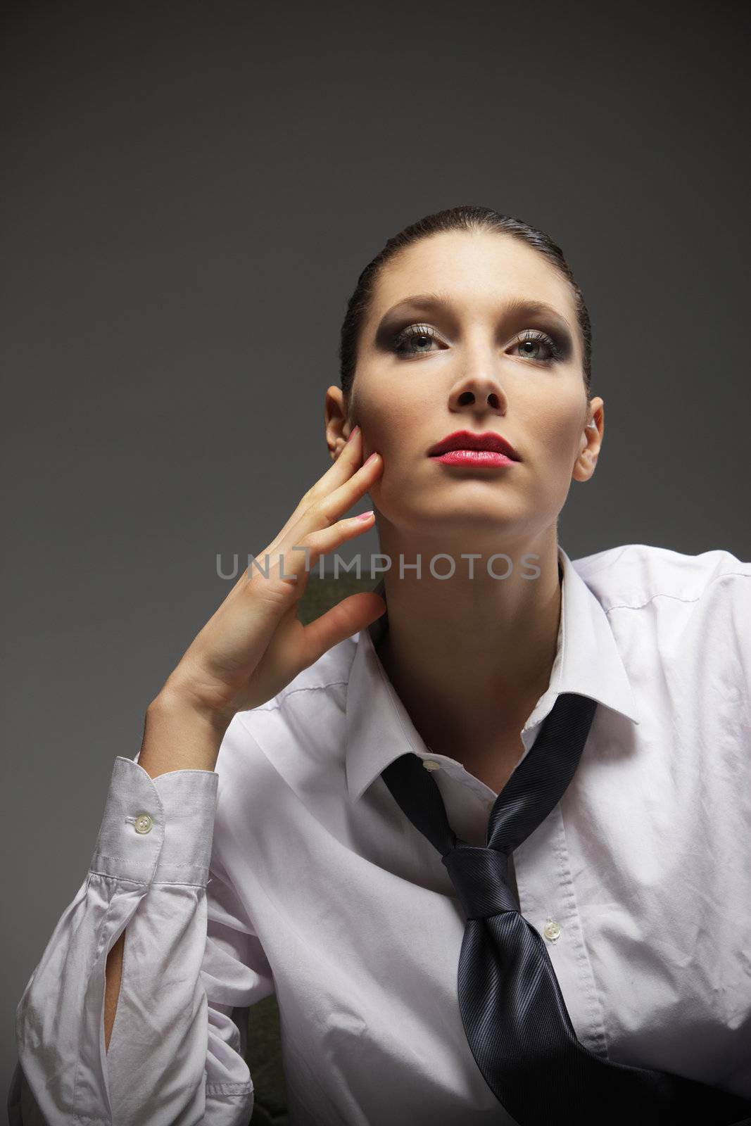 Sensual woman portrait, fashion model with professional male up