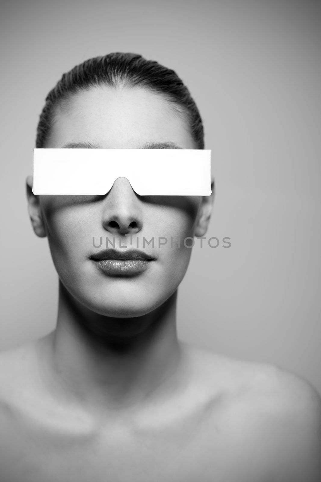 Portrait of beautiful woman with glasses white, concept photo