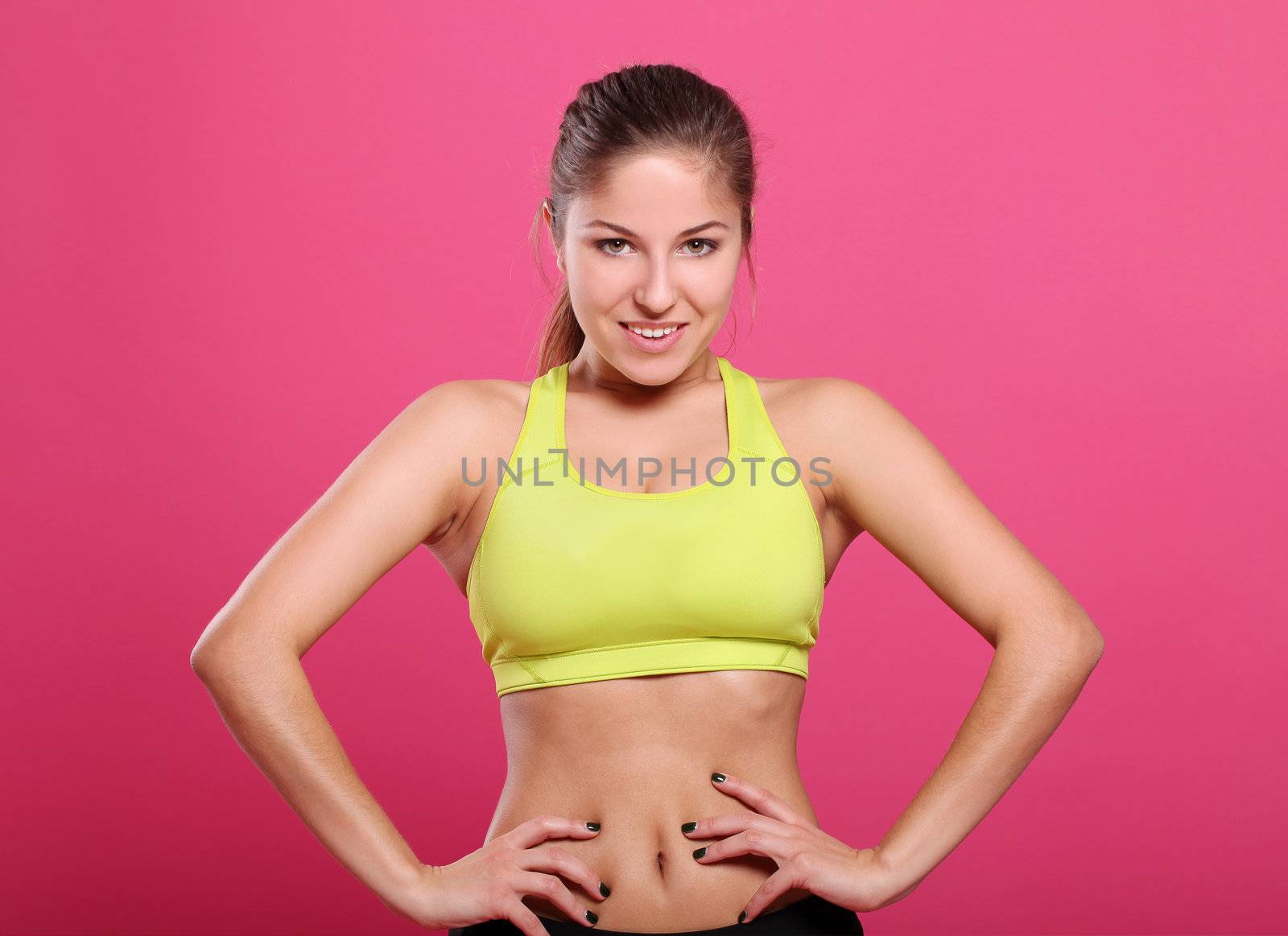 Attractive fitness girl over a purple background by rufatjumali