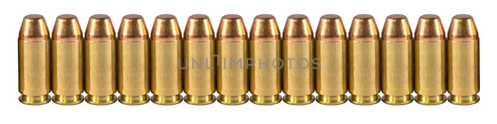 Bullets in a line isolated on white by jeremywhat