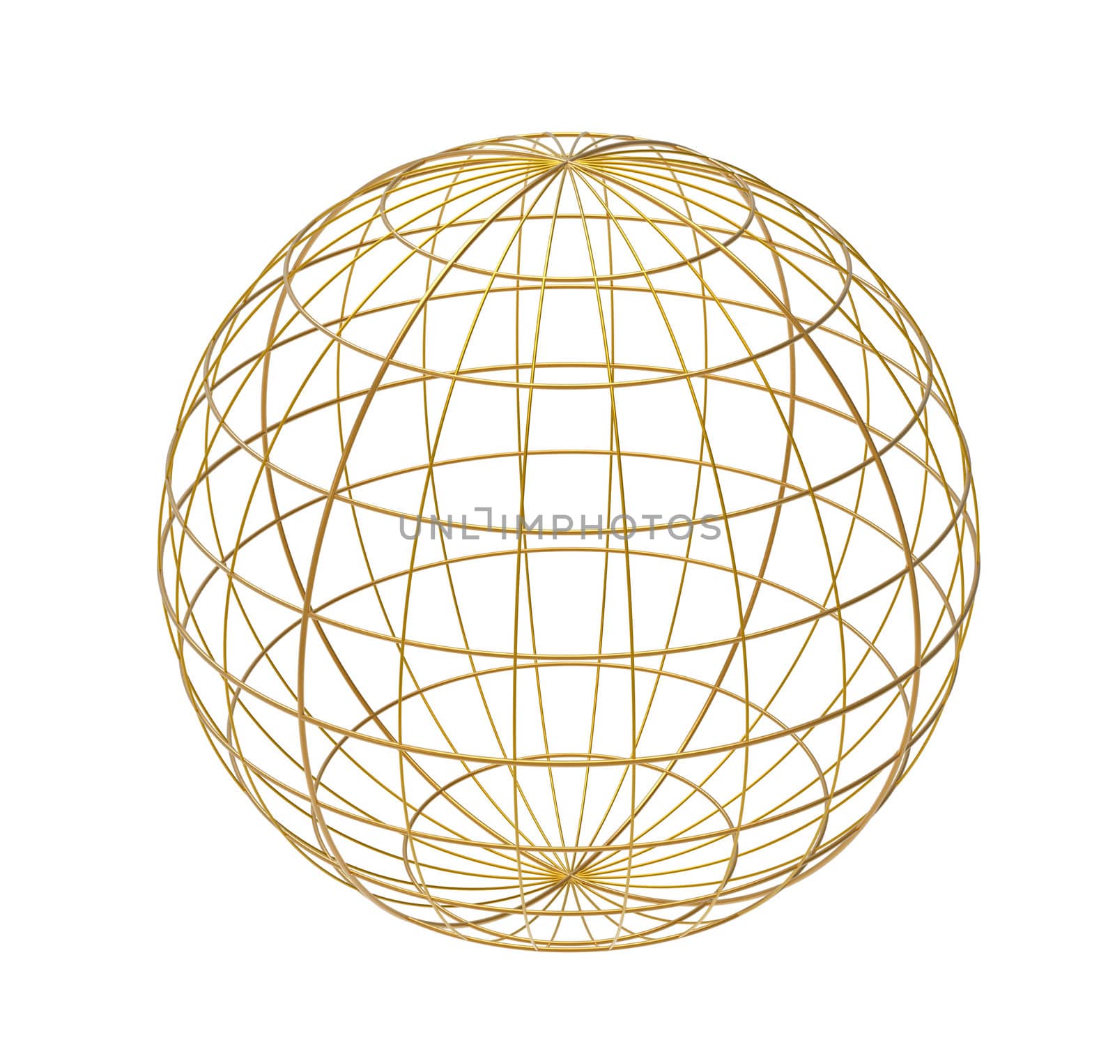 Wired sphere, isolated on white, 3d render