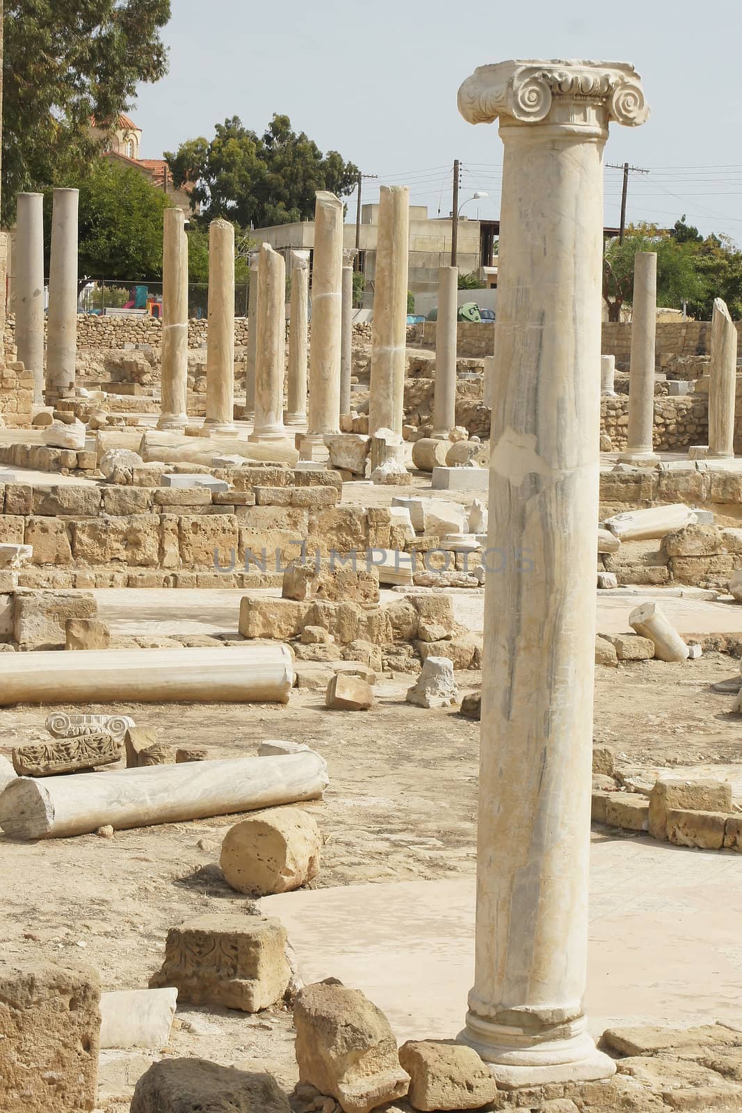 Ancient world meets present, old pillars, Paphos, Cyprus, Europe