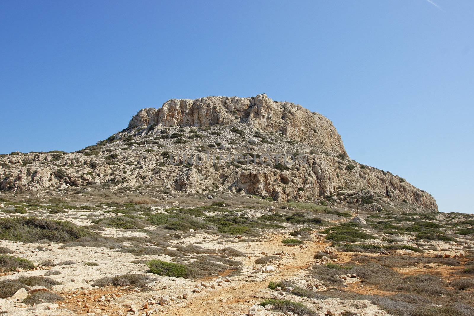 Solitary table mountain, close to Cape Greko, Cyprus, South Europe