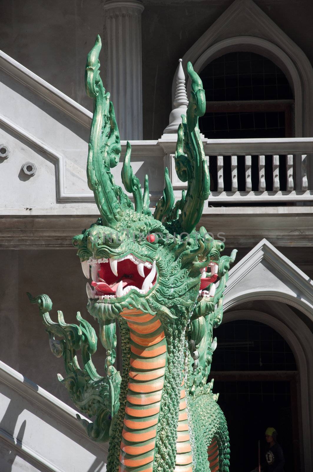 dragon head statue at tiger cave temple in krabi, thailand