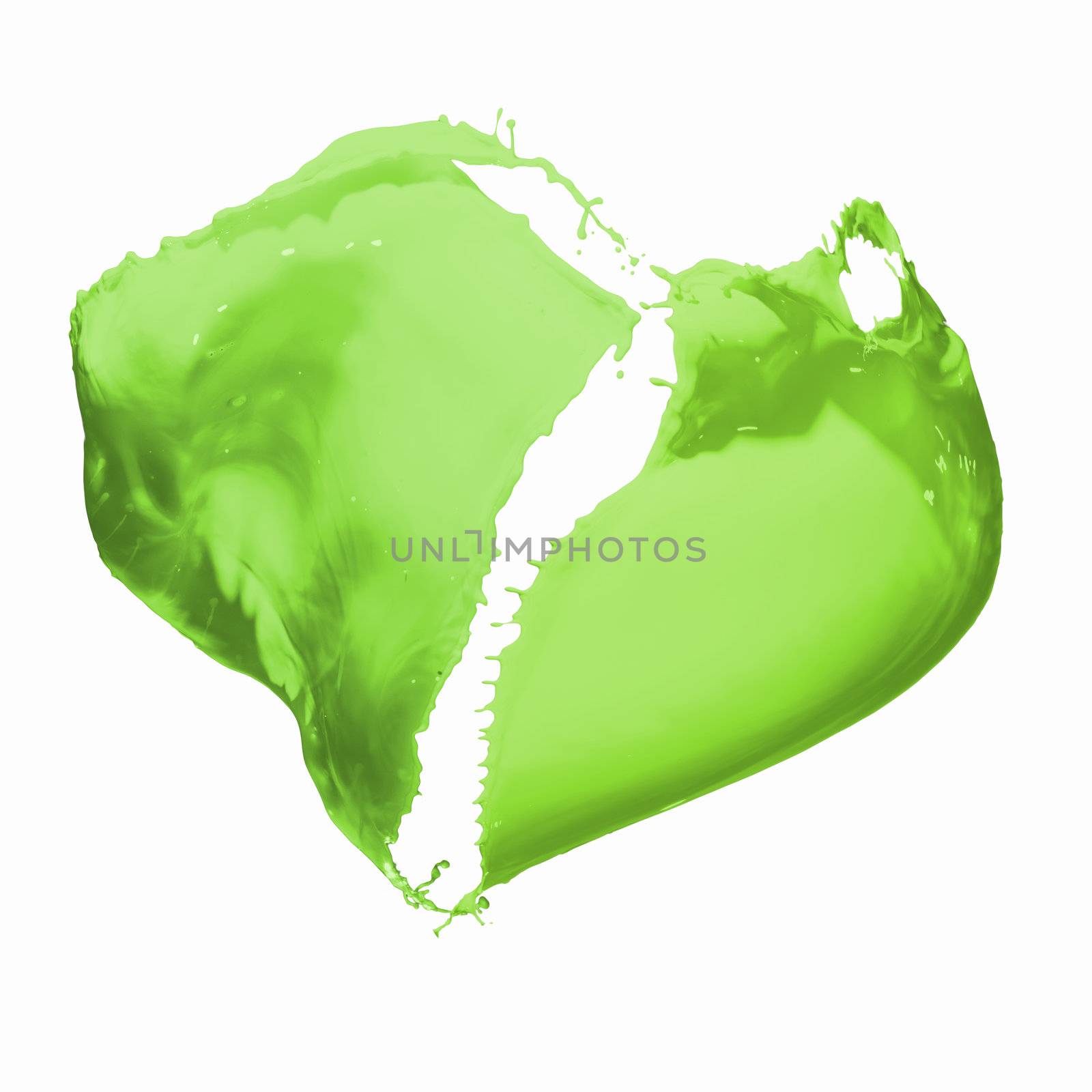 Bright green colour paint splash on white background