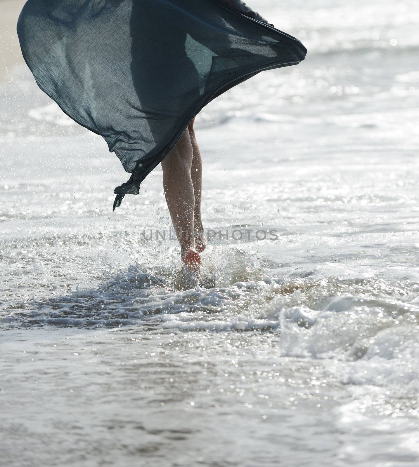 A young woman walking on the water