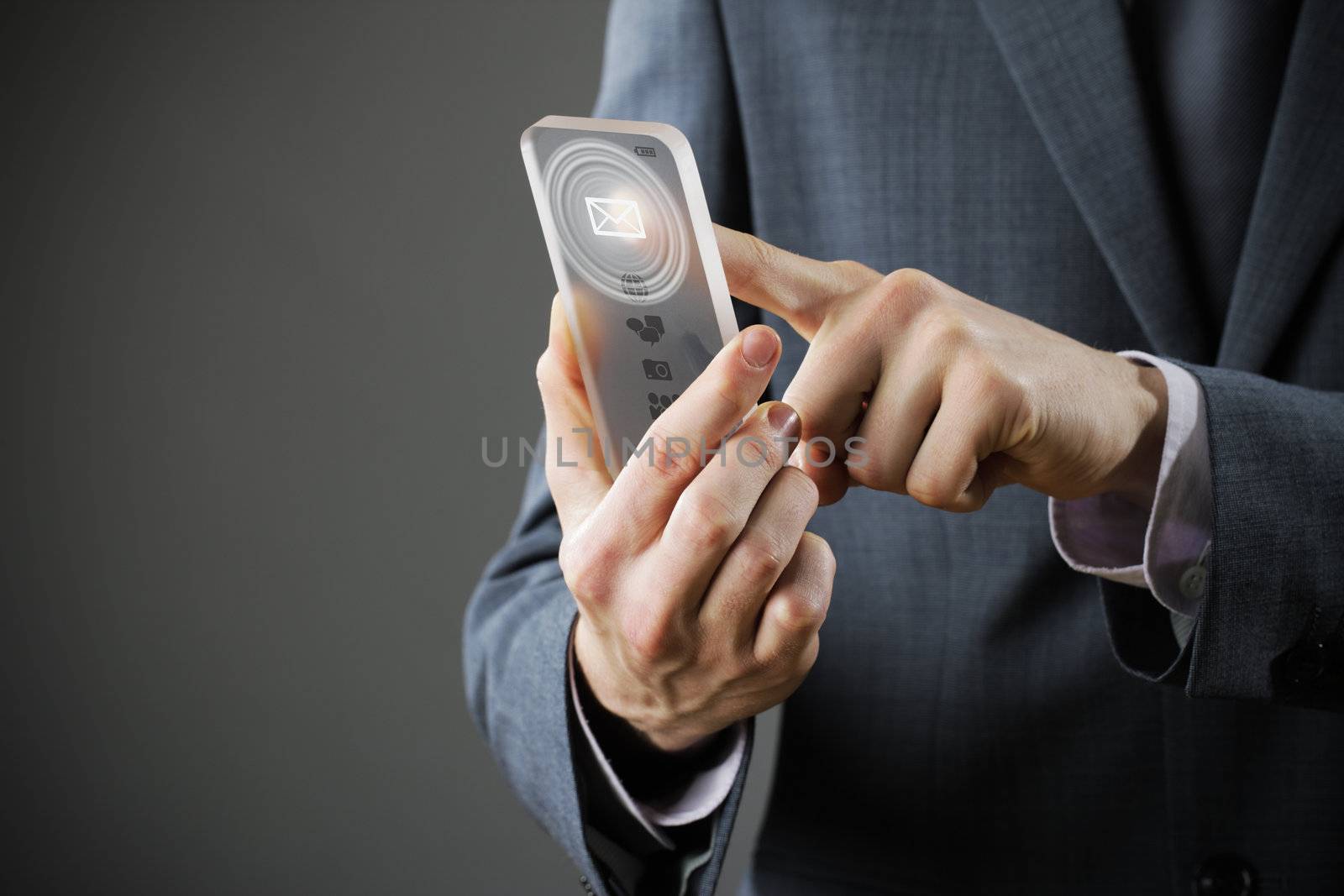 Businessman using a smart phone by sending an e-mail