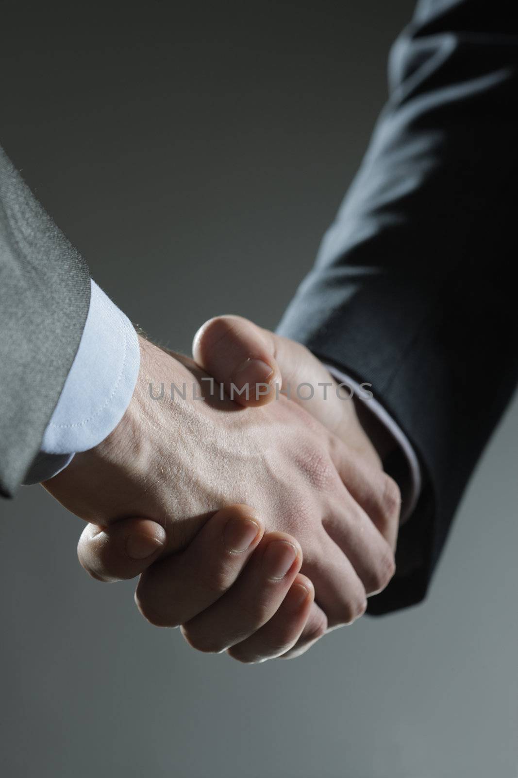 Two business men shaking hands, close up