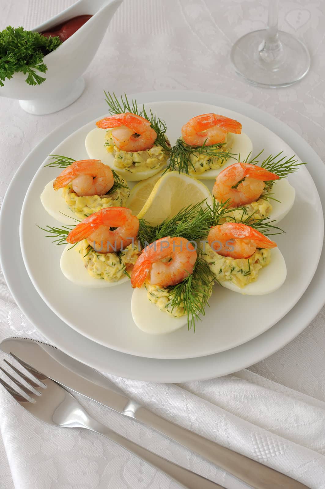 Eggs stuffed with spicy shrimp by Apolonia