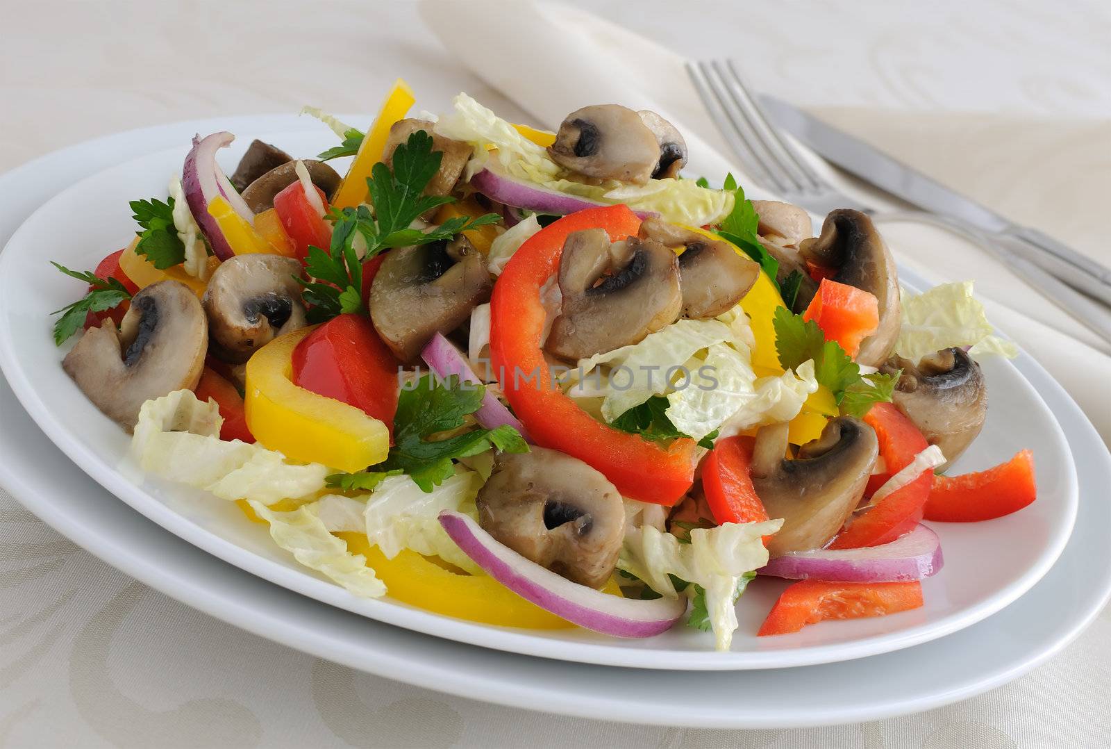 Cabbage salad with mushrooms and peppers