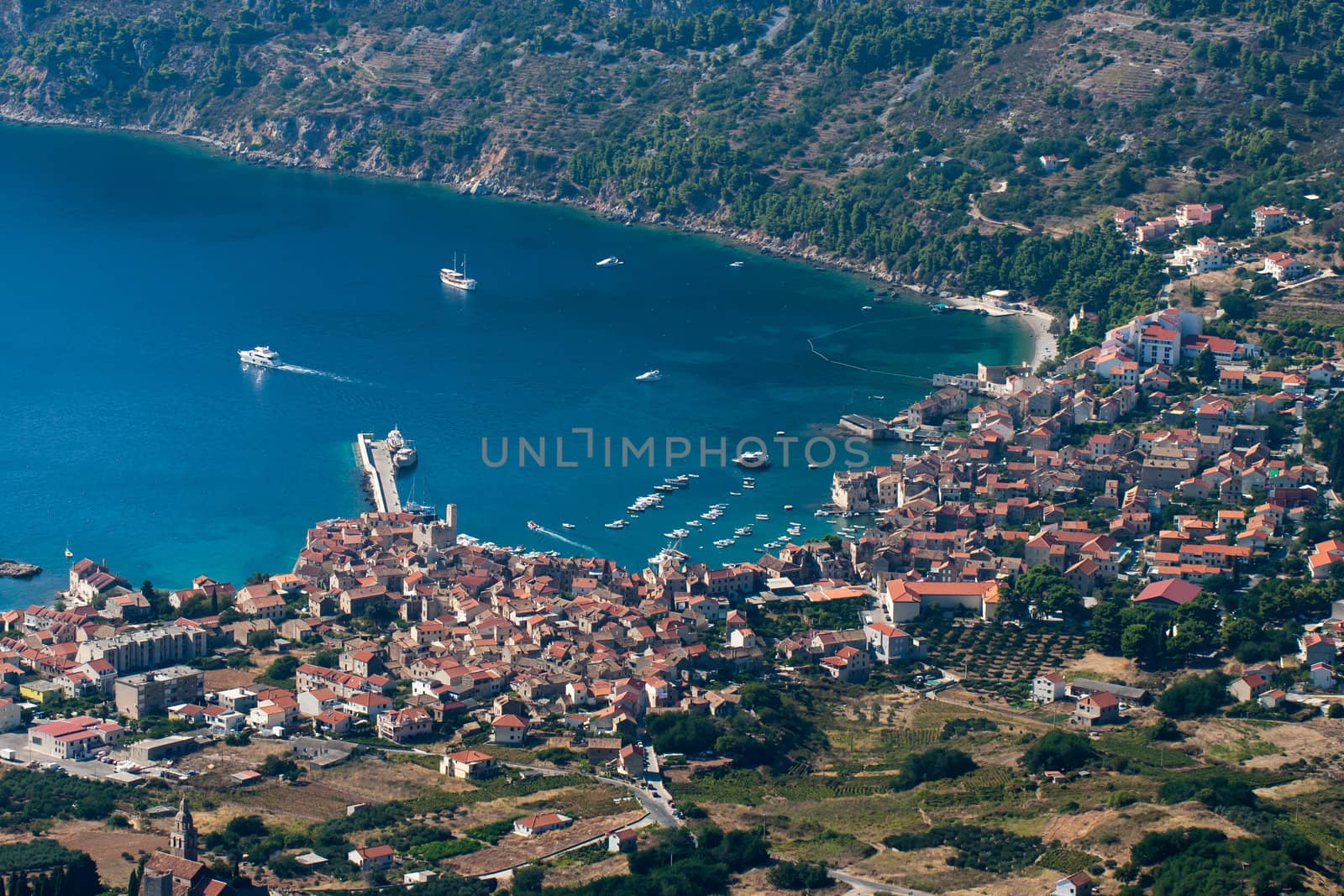 aerial view to the komiza town in Croatia