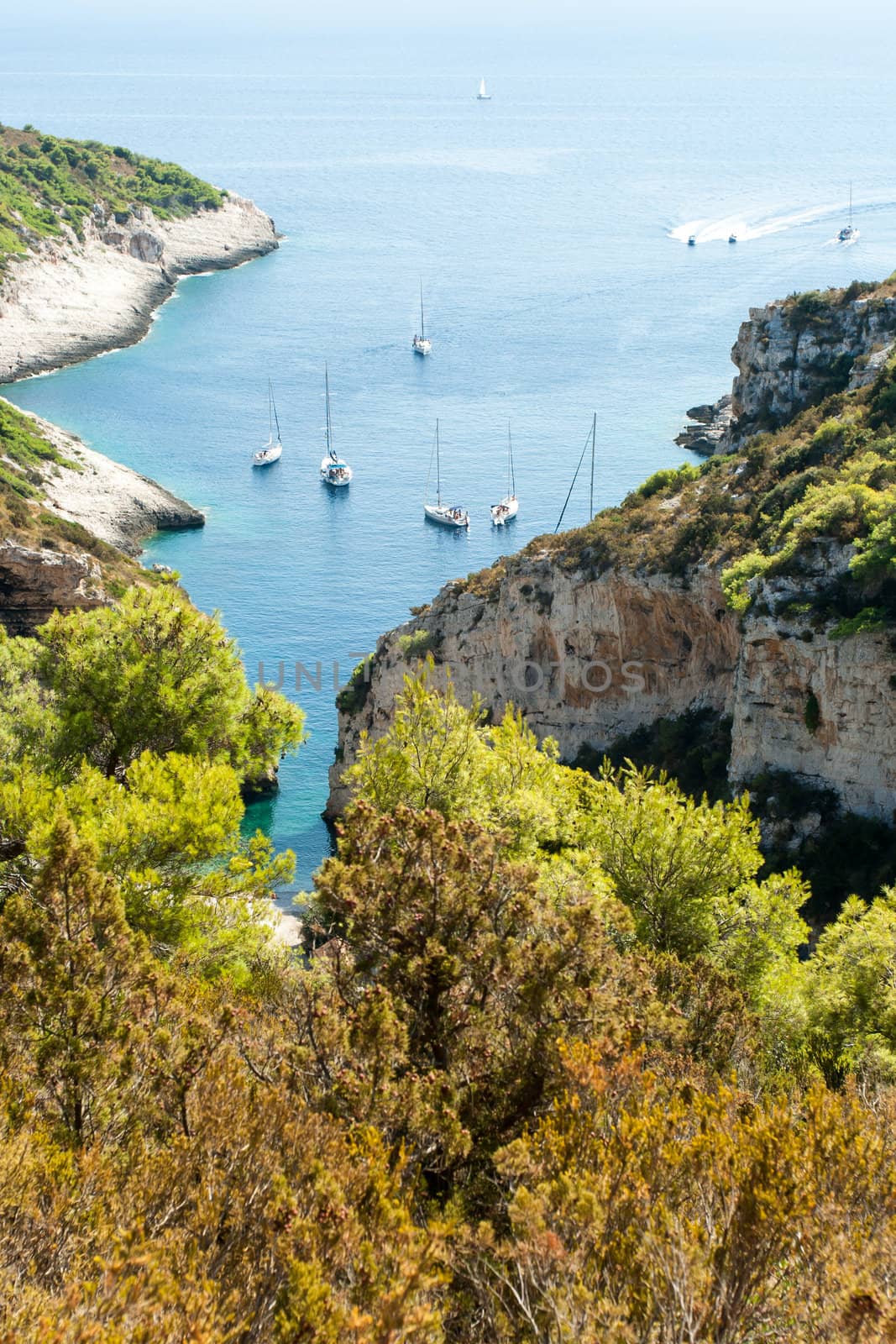 Scenic landscape about Stiniva bay in vis island