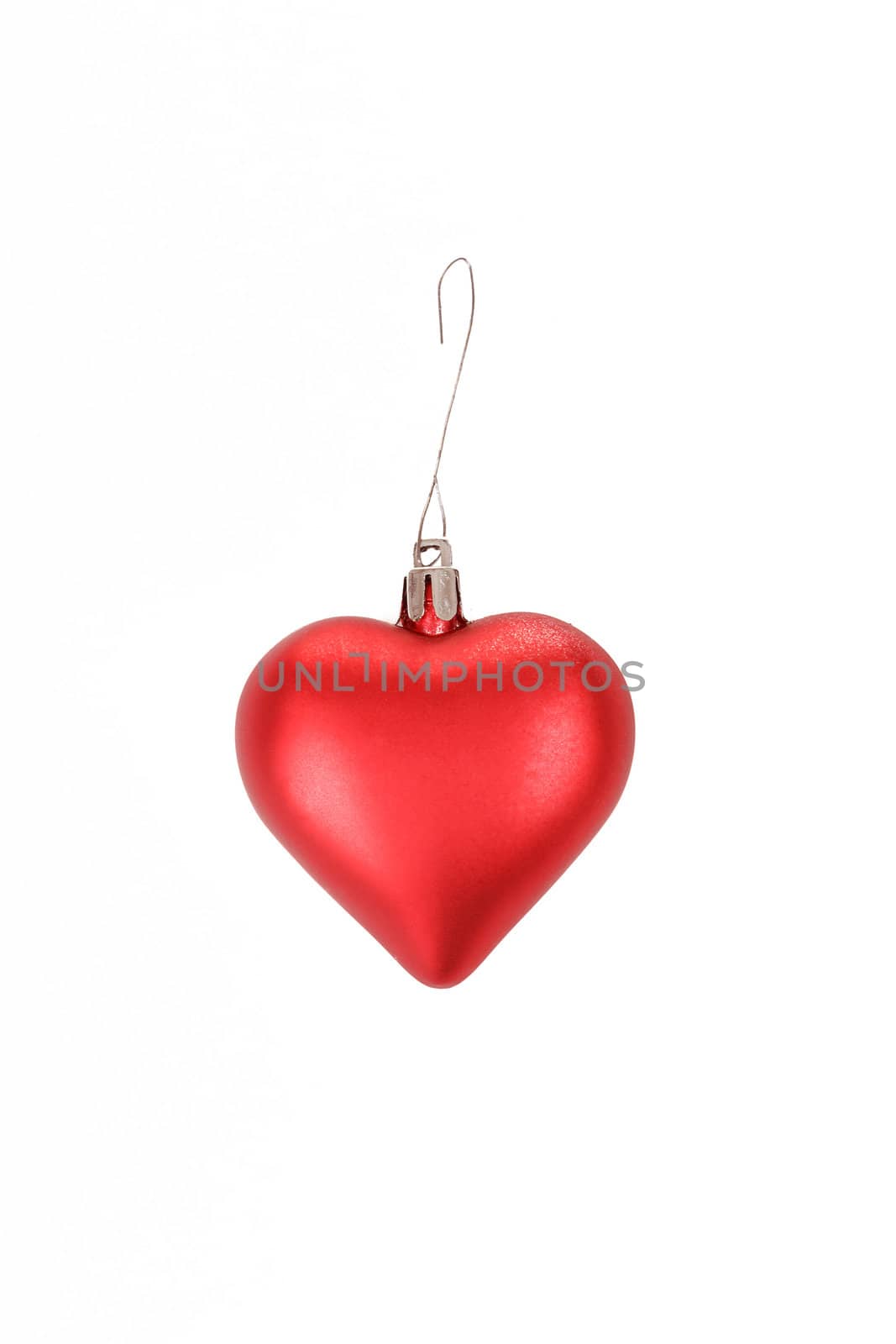 Hanging crimson Christmas Heart bauble isolated on white