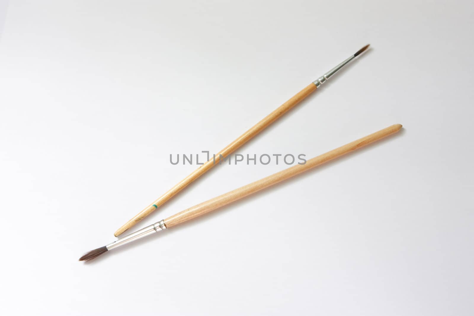 Two paint brushes on white background