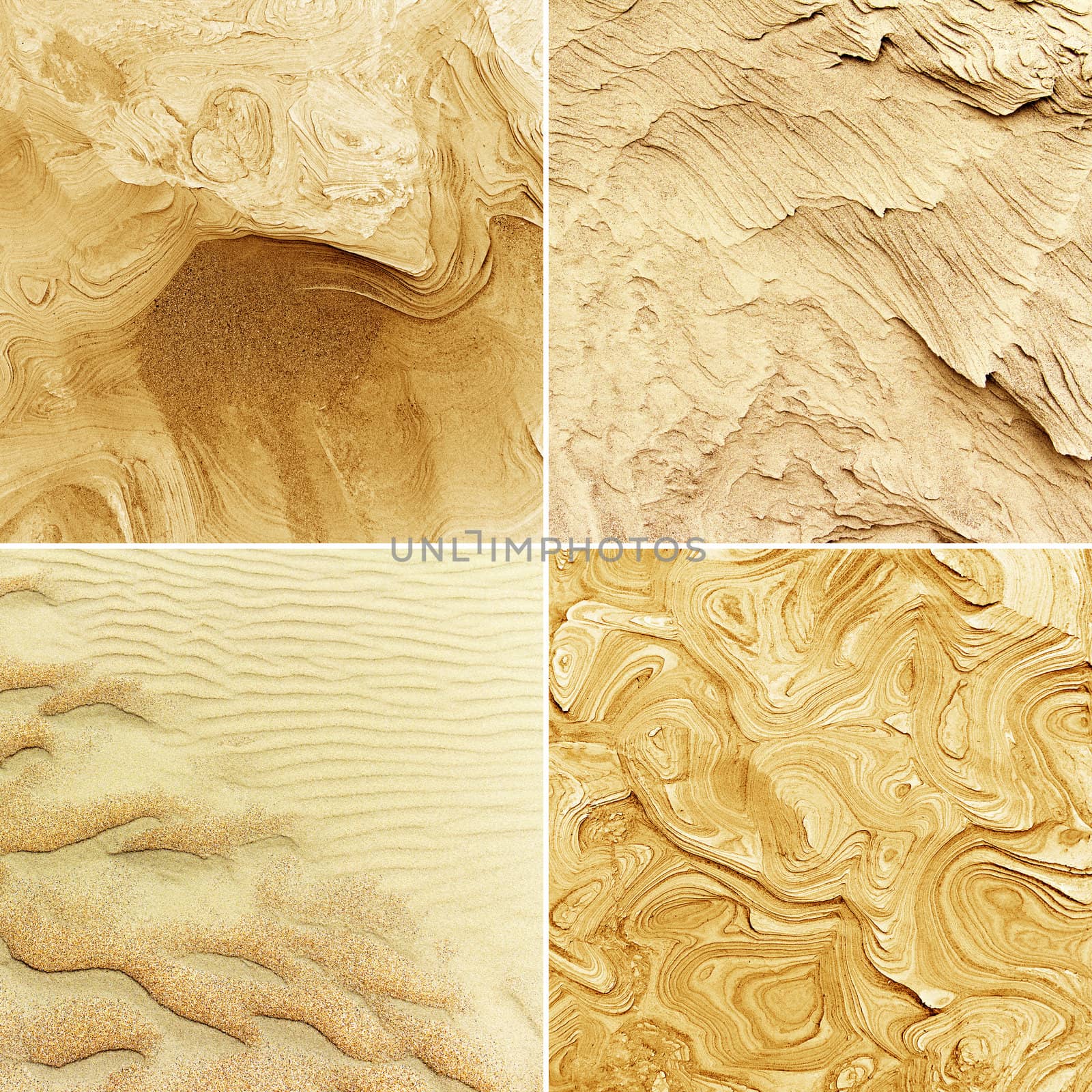 set of patterns of erosion of sand in the background