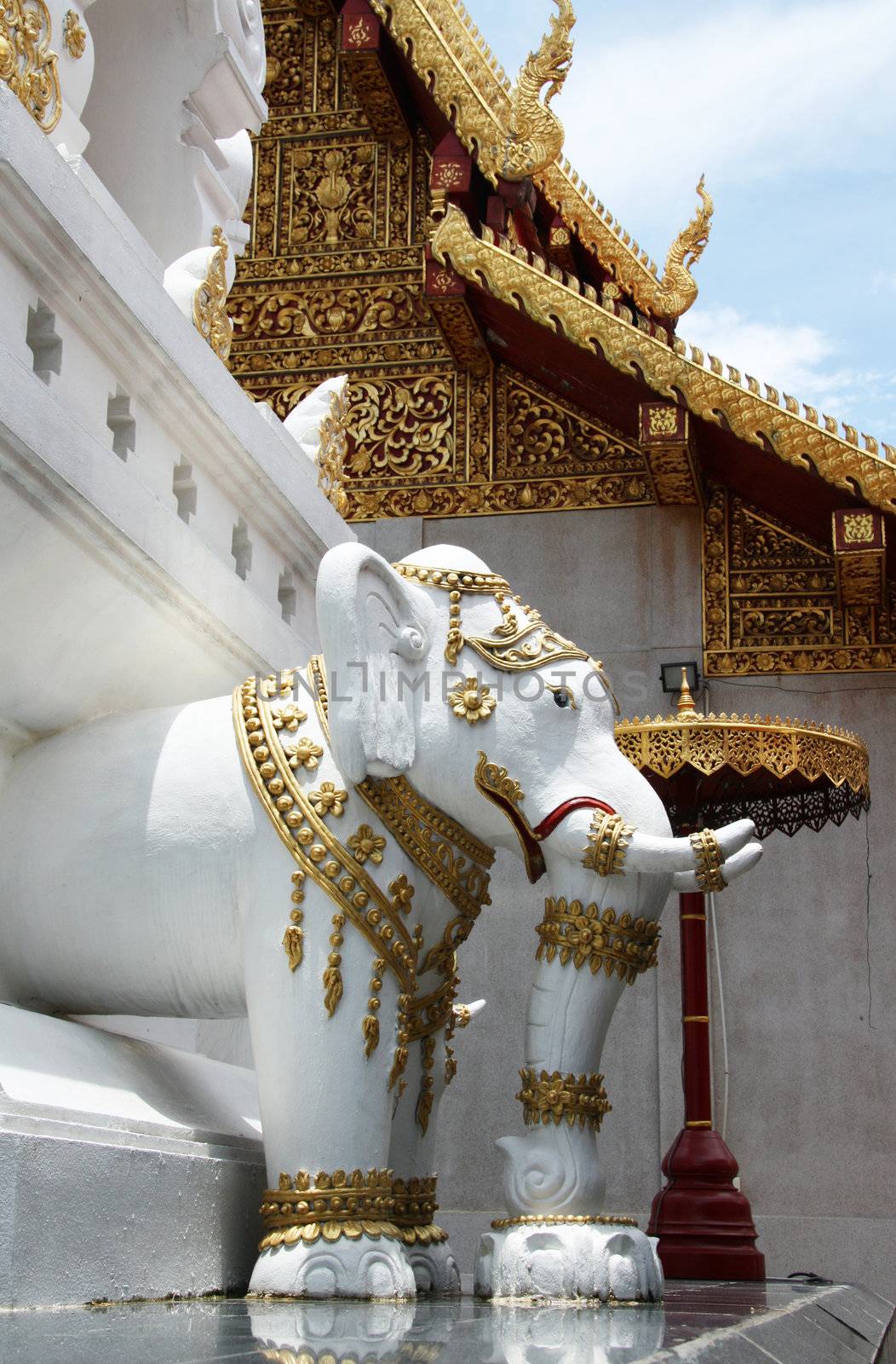 Statue of the Elephant in the Buddhist Temple in Chiang Rai, Thailand