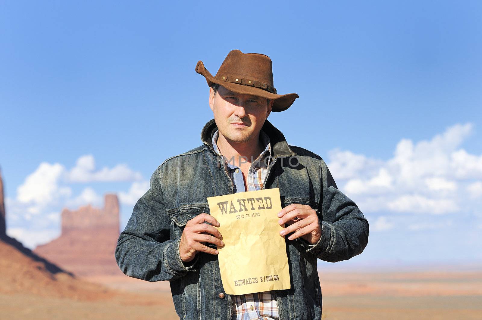 attractive cow boy in famous Monument valley National tribal park, USA