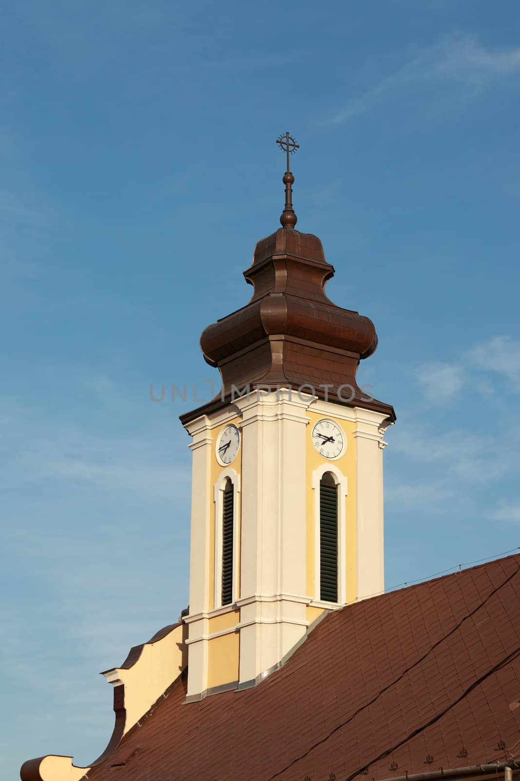 Church tower of a European village village