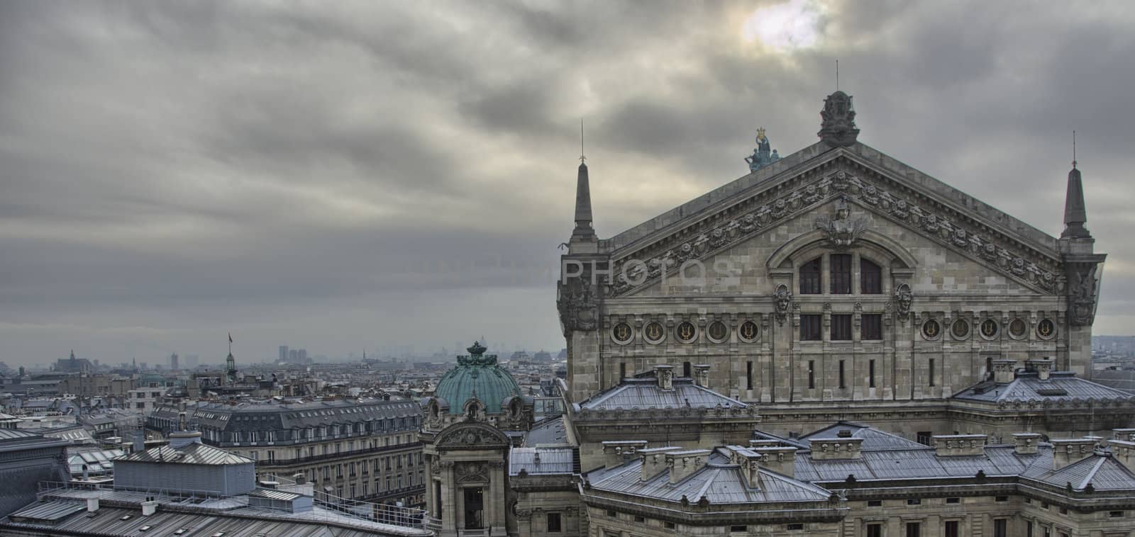 Aerial view of Paris in winter season - France