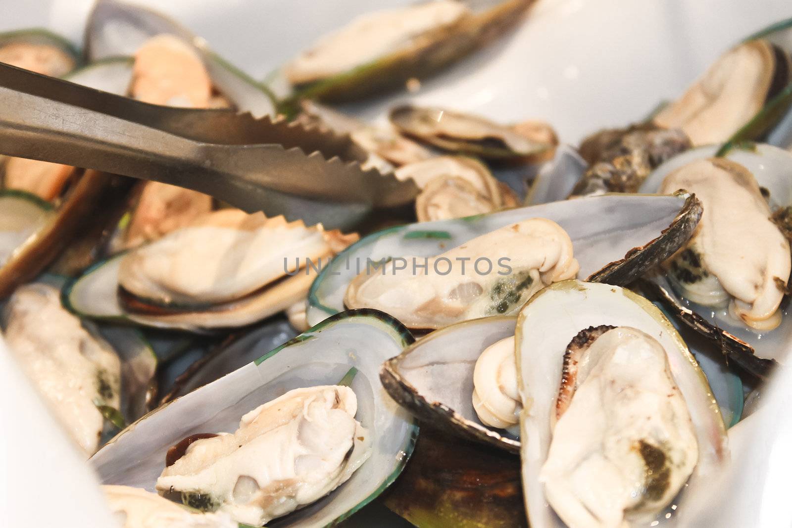 Oysters in a bowl in a restaurant by NickNick