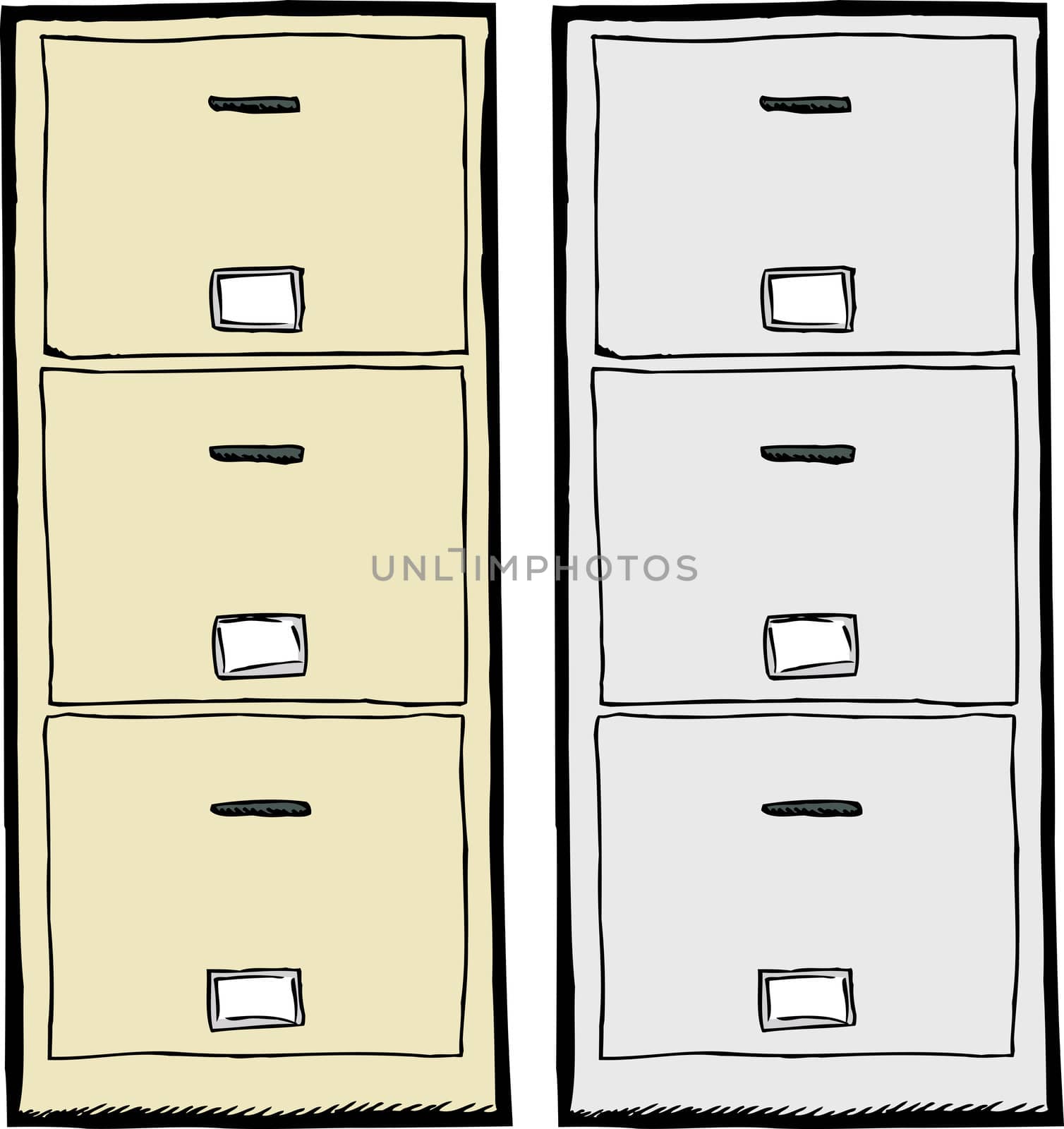 Front view of isolated metal filing cabinets
