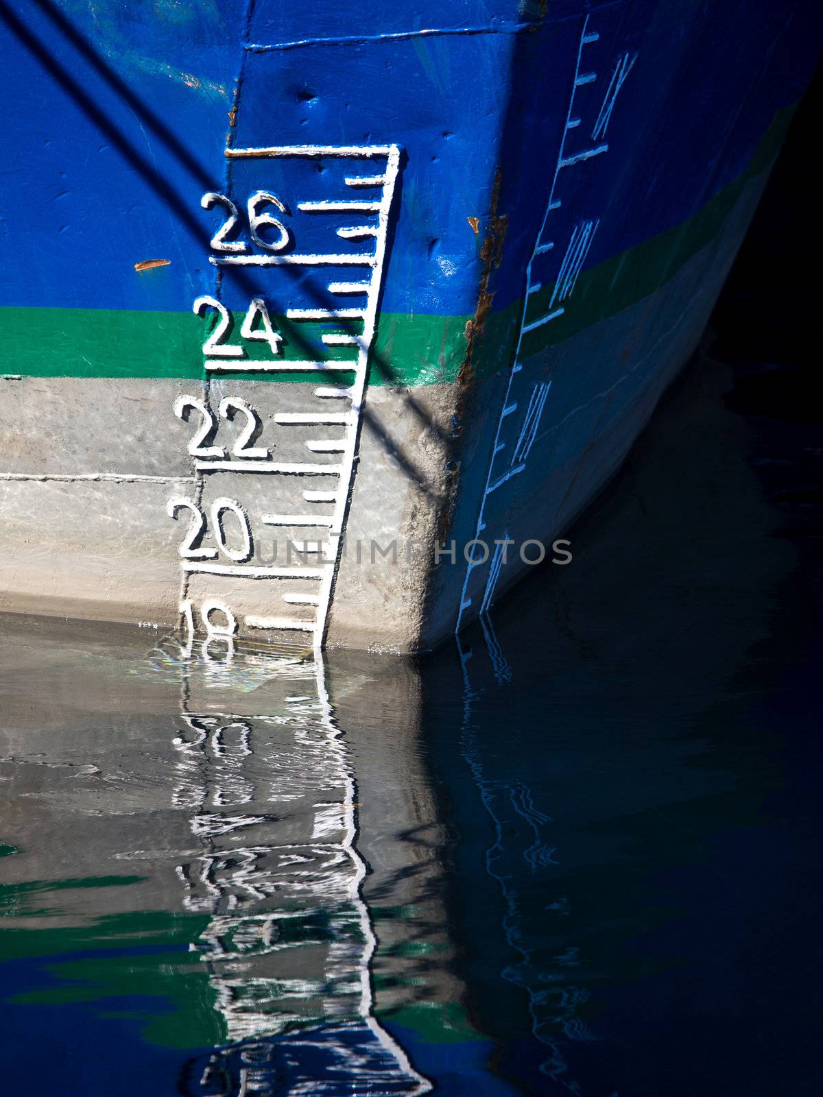 scale on a blue boat 